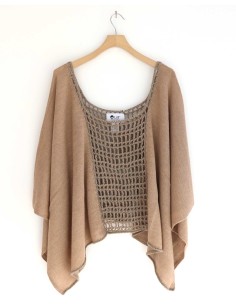 PONCHO IN 100% BABY ALPACA LAVORATO - BEIGE