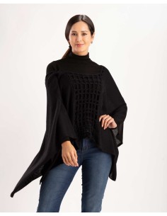 PONCHO IN 100% BABY ALPACA LAVORATO - NERO