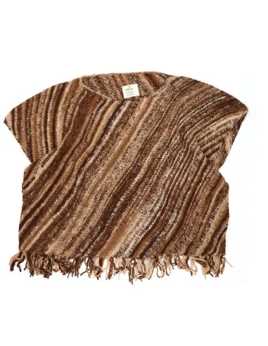 PONCHO IN 100% ALPACA NATURALE "FRANGE"