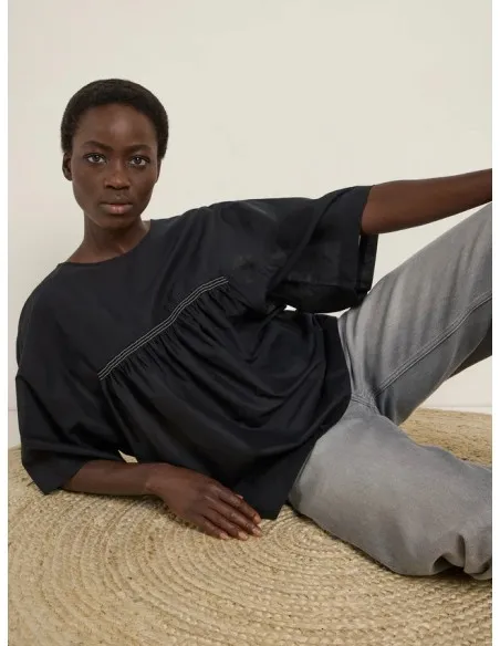 BLUSA CON MANICHE A 3/4 IN COTONE BIOLOGICO "ANIKA"