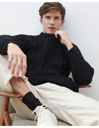 MAGLIONE ARAN GIROCOLLO IN LANA IRLANDESE SUPERSOFT
