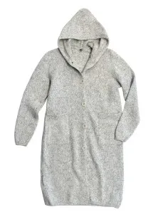 CAPPOTTO IN LANA VERGINE ISLANDESE CON CAPPUCCIO - GRIGIO
