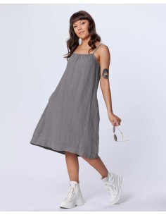 ABITO CON SPALLINE IN 100% LINO "PETUNIA" - BIANCO 2