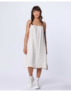 ABITO CON SPALLINE IN 100% LINO "PETUNIA" - BIANCO