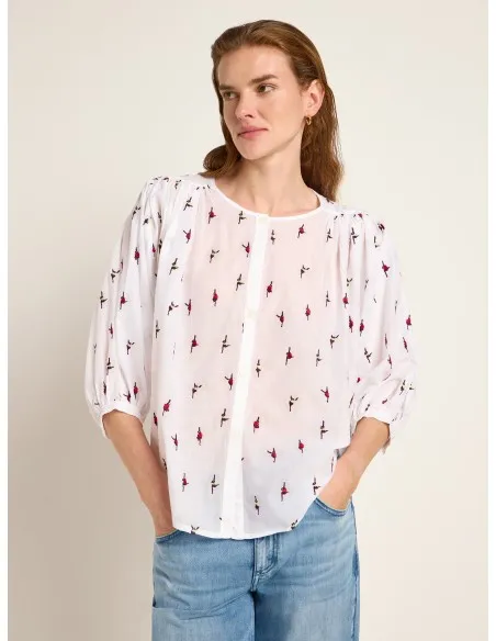 CAMICIA MANICHE 3/4 RICAMATA IN COTONE BIOLOGICO "LUDOVICA"