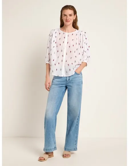 CAMICIA MANICHE 3/4 RICAMATA IN COTONE BIOLOGICO "LUDOVICA"