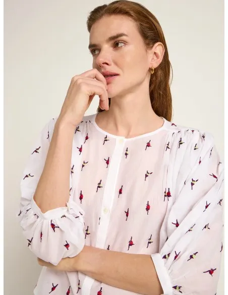 CAMICIA MANICHE 3/4 RICAMATA IN COTONE BIOLOGICO "LUDOVICA"