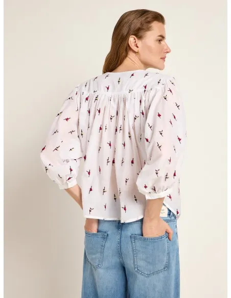 CAMICIA MANICHE 3/4 RICAMATA IN COTONE BIOLOGICO "LUDOVICA"