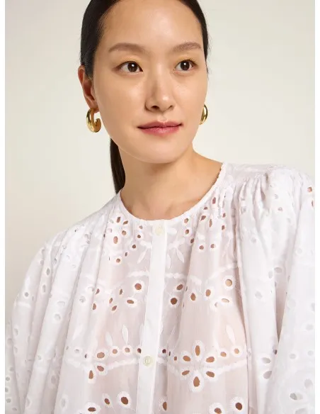 CAMICIA MANICHE 3/4 RICAMATA IN COTONE BIOLOGICO "LUDOVICA"