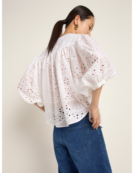 CAMICIA MANICHE 3/4 RICAMATA IN COTONE BIOLOGICO "LUDOVICA"