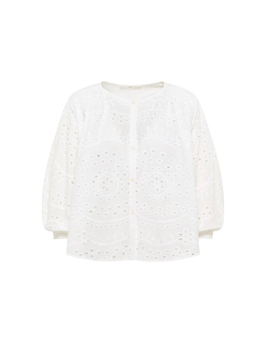 CAMICIA MANICHE 3/4 RICAMATA IN COTONE...