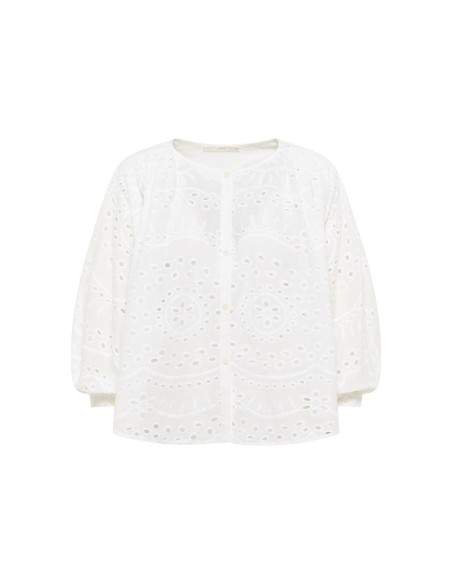 CAMICIA MANICHE 3/4 RICAMATA IN COTONE BIOLOGICO "LUDOVICA"