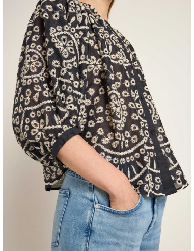 CAMICIA MANICHE 3/4 RICAMATA IN COTONE...