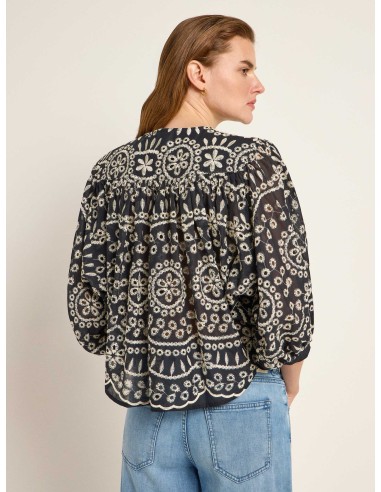 CAMICIA MANICHE 3/4 RICAMATA IN COTONE...