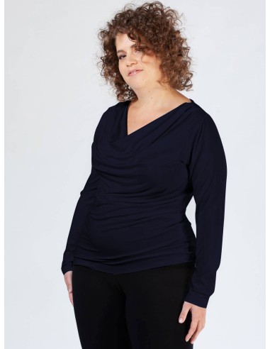 MAGLIA IN BAMBU' CON SCOLLO A CASCATA E MANICA LUNGA