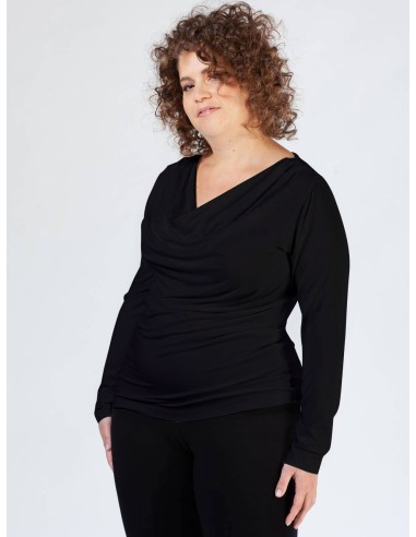 MAGLIA IN BAMBU' CON SCOLLO A CASCATA E MANICA LUNGA