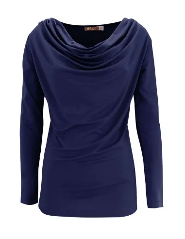 MAGLIA IN BAMBU' CON SCOLLO A CASCATA E MANICA LUNGA