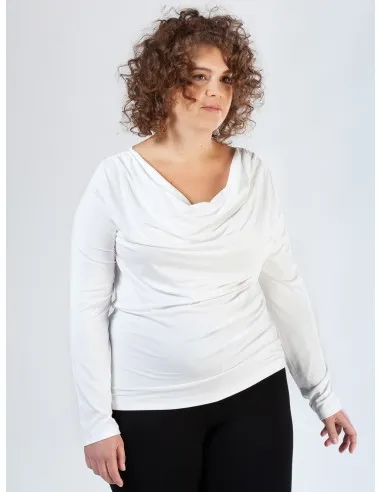MAGLIA IN BAMBU' CON SCOLLO A CASCATA E MANICA LUNGA