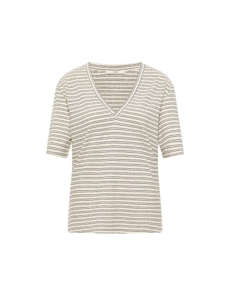 T-SHIRT IN CANAPA E COTONE BIO A RIGHE CON SCOLLO "V"