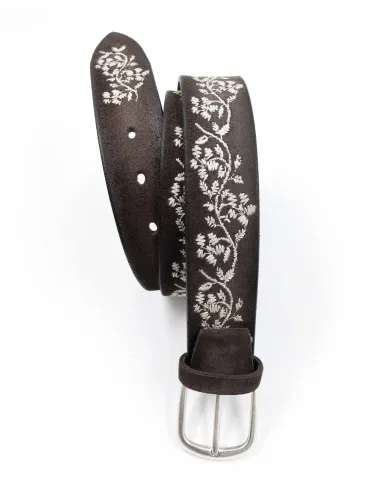 CINTURA ARTIGIANALE IN PELLE SUEDE CON RICAMO "FLORA"