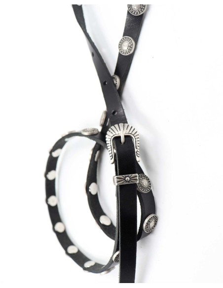 CINTURA SOTTILE ARTIGIANALE IN VERA PELLE E METALLO ARGENTATO "COINS"