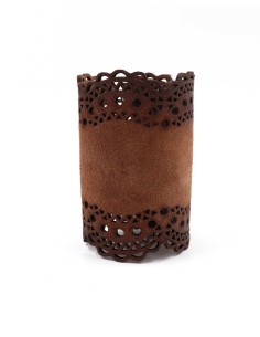BRACCIALE ARTIGIANALE IN PELLE INTAGLIATO "LACE" - MARRONE