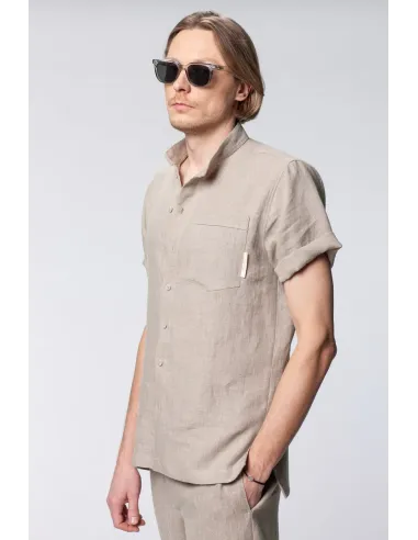 CAMICIA UOMO MANICHE CORTE IN 100% LINO