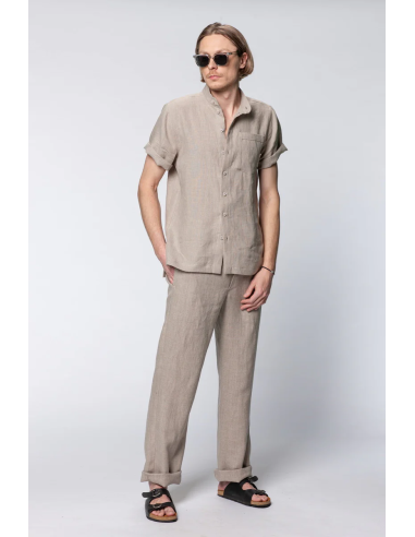 CAMICIA UOMO MANICHE CORTE IN 100% LINO