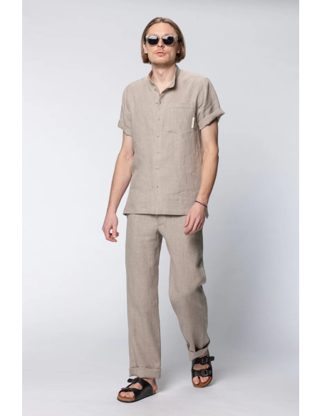 CAMICIA UOMO MANICHE CORTE IN 100% LINO