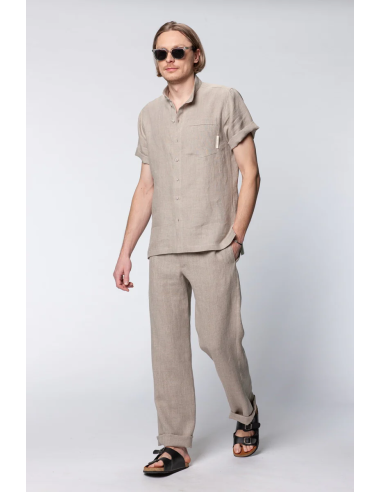 CAMICIA UOMO MANICHE CORTE IN 100% LINO