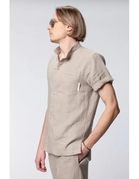CAMICIA UOMO MANICHE CORTE IN 100% LINO