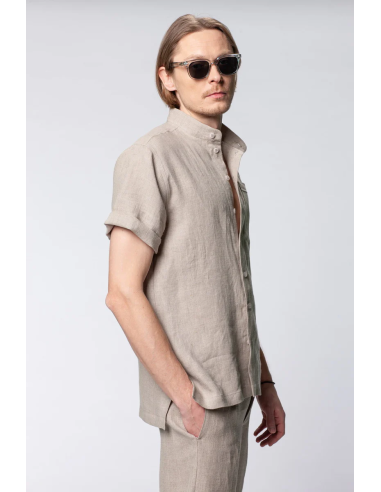 CAMICIA UOMO MANICHE CORTE IN 100% LINO