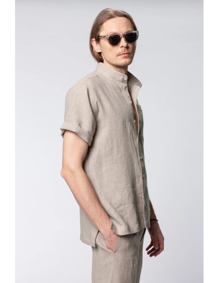 CAMICIA UOMO MANICHE CORTE IN 100% LINO