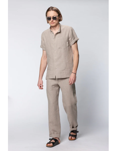 CAMICIA UOMO MANICHE CORTE IN 100% LINO