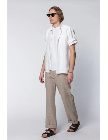 CAMICIA UOMO MANICHE CORTE IN 100% LINO