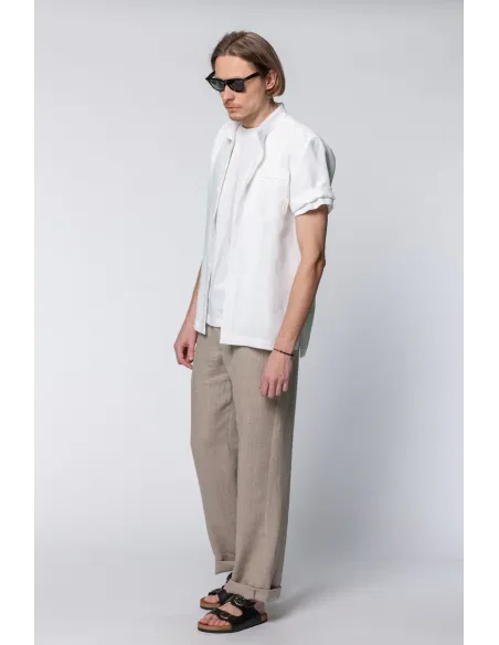 CAMICIA UOMO MANICHE CORTE IN 100% LINO