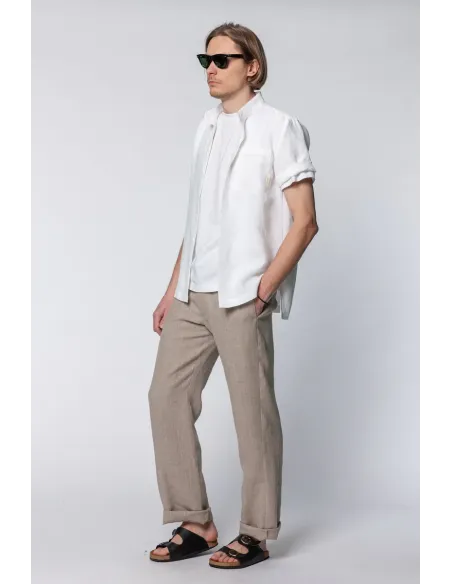CAMICIA UOMO MANICHE CORTE IN 100% LINO