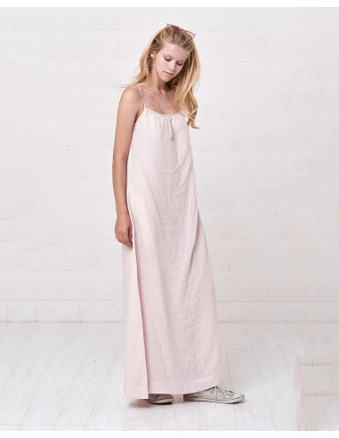 ABITO LUNGO CON SPALLINE IN 100% LINO "PETUNIA"