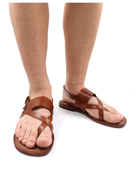 SANDALO UOMO CAPRESE A INFRADITO IN PELLE E CUOIO "MARTE"