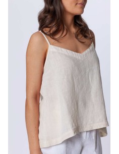 TOP SPALLINA SOTTILE IN 100% LINO "BELLA" - BEIGE