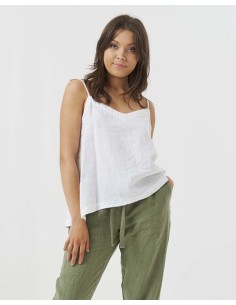 TOP SPALLINA SOTTILE IN 100% LINO "BELLA" - BIANCO