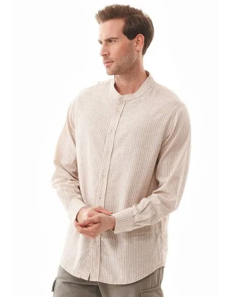 CAMICIA ALLA COREANA IN COTONE E LINO