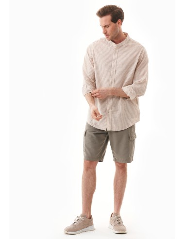 CAMICIA ALLA COREANA IN COTONE E LINO