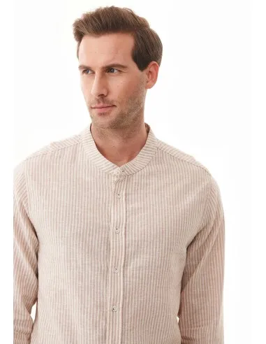 CAMICIA ALLA COREANA IN COTONE E LINO