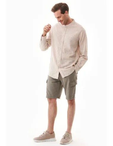 CAMICIA ALLA COREANA IN COTONE E LINO