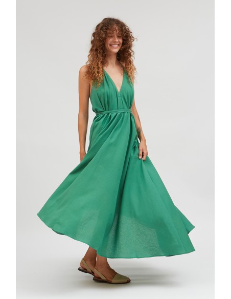 ABITO LUNGO IN COTONE E LINO MULTIPOSIZIONE "DAPHNE"