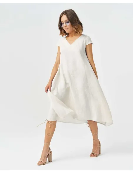 ABITO FLUIDO SCOLLO A V IN 100% LINO "GABRIELA"