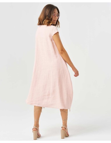 ABITO FLUIDO SCOLLO A V IN 100% LINO "GABRIELA"