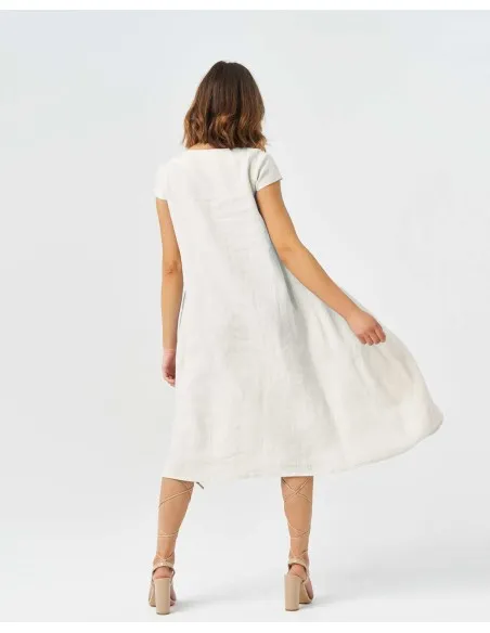 ABITO FLUIDO SCOLLO A V IN 100% LINO "GABRIELA"