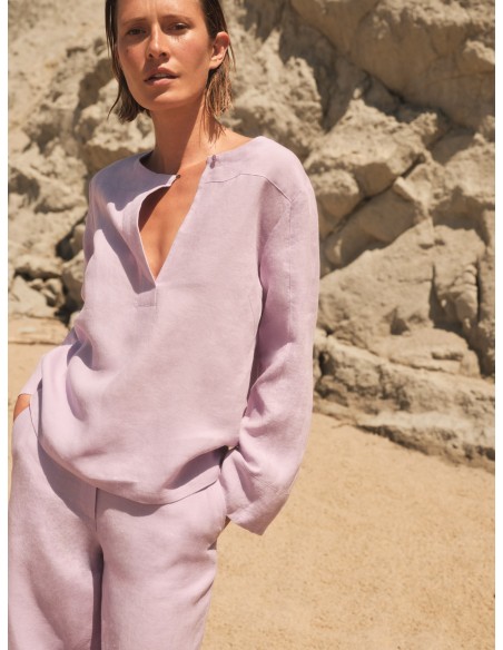 BLUSA A KIMONO IN 100% LINO BIOLOGICO